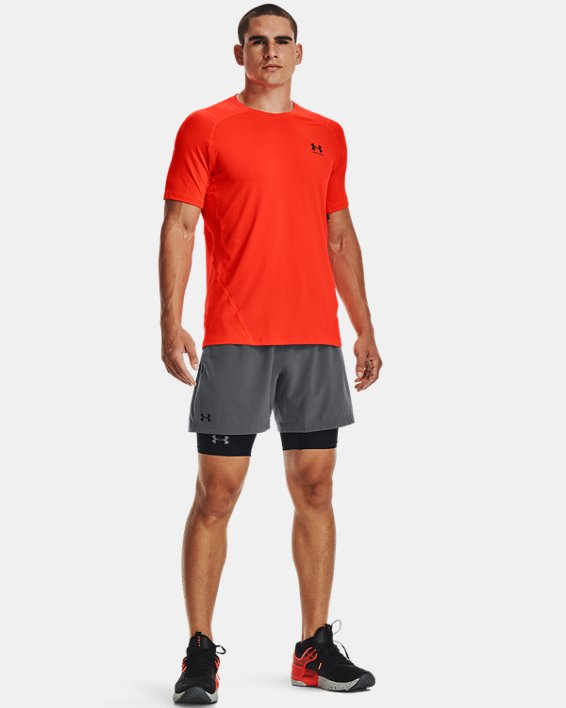 Men's HeatGear® Armour Fitted Short Sleeve, Orange, pdpMainDesktop image number 2